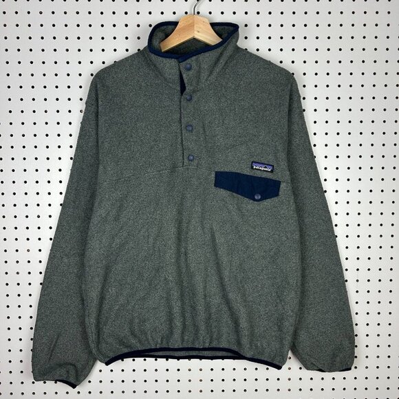 Vintage Patagonia Synchilla Snap T Fleece Small Gray Navy Blue Pullover Preppy - Picture 1 of 7